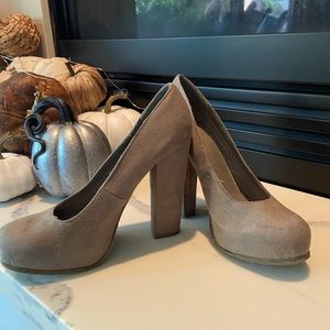 Candies Taupe Platform Faux Suede Heels